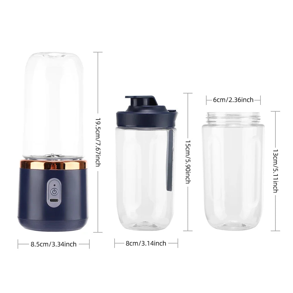 Portable Blender – USB-C Rechargeable 6-Blade Smoothie Maker with 2 Travel Cups