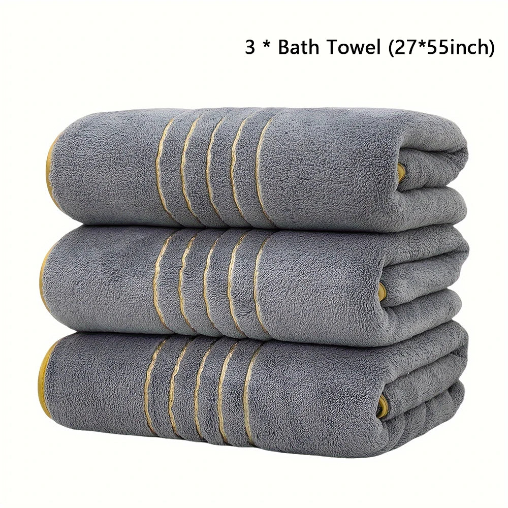 Gold Accent Bath Towel Set – White, Grey or Navy, 2 to 8 Pieces