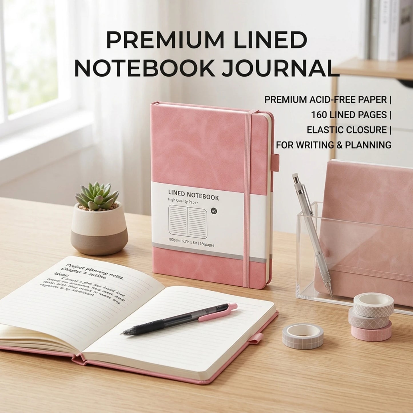 A5 Hardcover Notebook Macaron Colors Business Planner with Elastic Band Dot Grid and Lined Pages Portable Durable for School