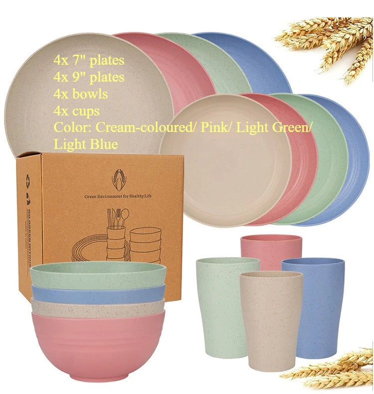 16-Piece Wheat-Straw Tableware Set
