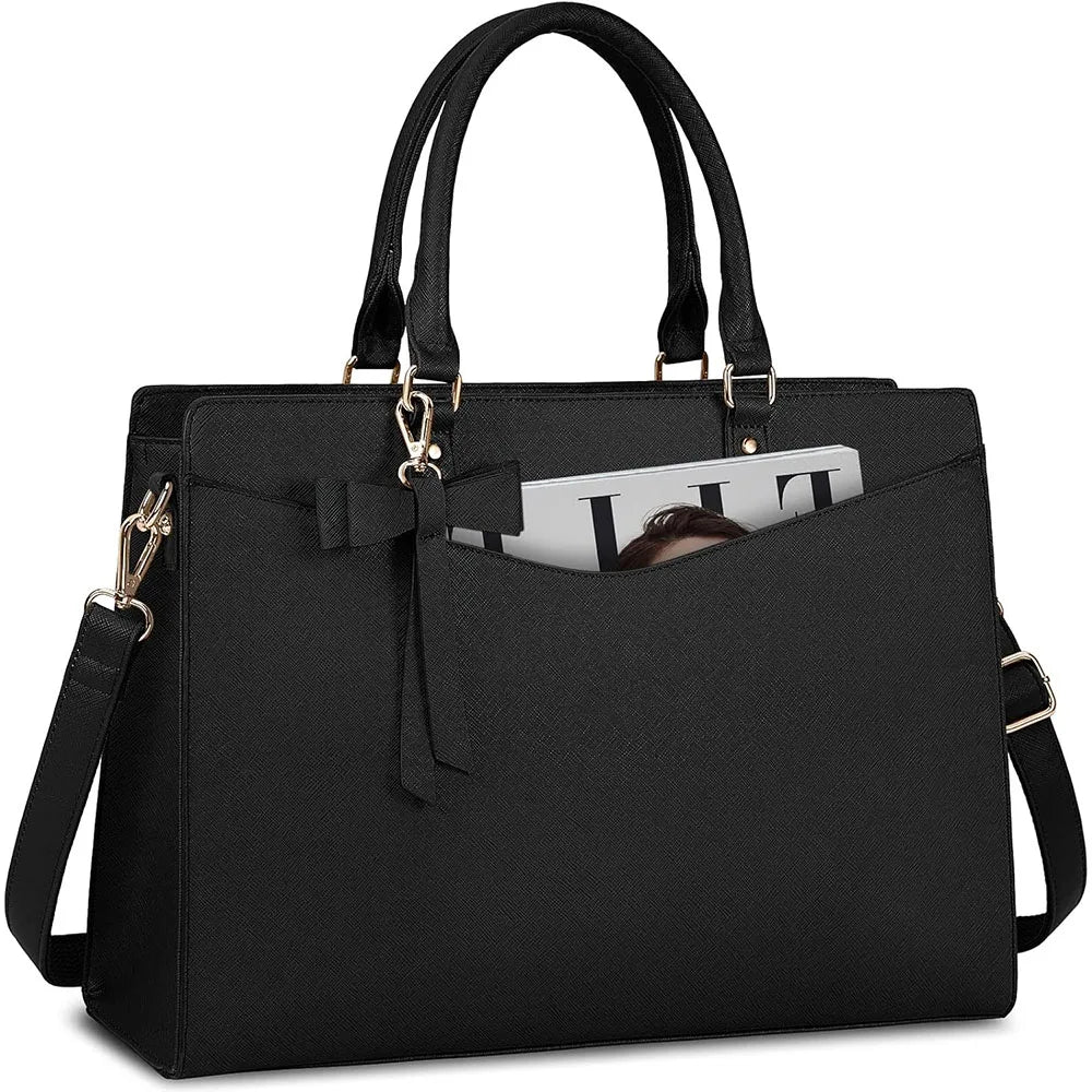 Women's PU Leather Laptop Tote 15.6" - Lightweight Work Briefcase Handbag