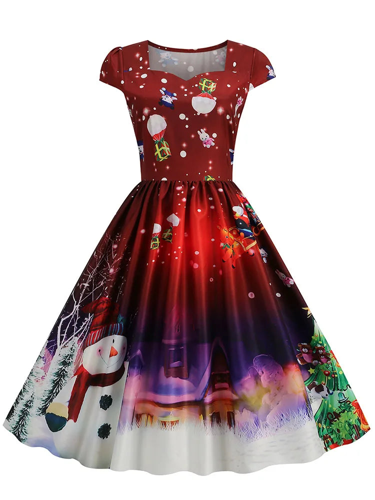 Women's Vintage-Style Printed A-Line Party Dress