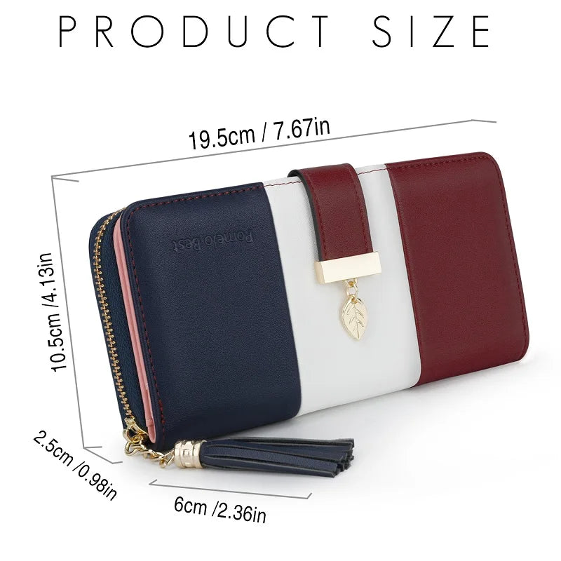 Women's Colour-Block Long Zip Wallet – RFID Blocking, 9 Card Slots, Fits a Phone