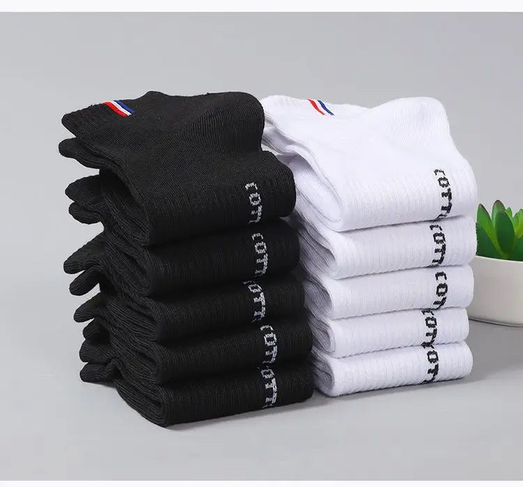 Men's Striped Cotton Ankle Socks – 5 or 10 Pairs, Black & White
