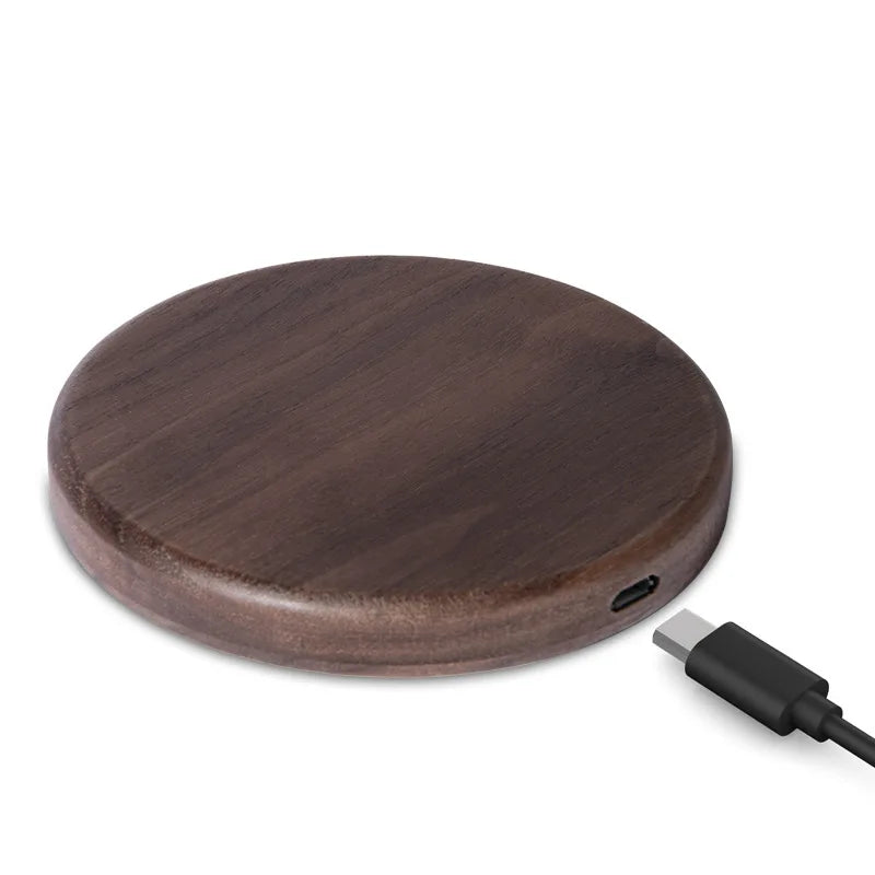 Slim Walnut Wood-Style 10W/15W Wireless Charger Pad