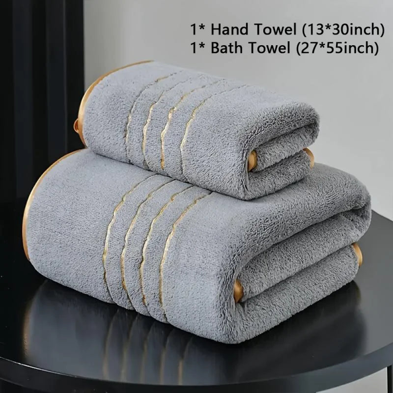 Gold Stripe Coral Fleece Towel Set – 2, 3, 6 or 8 Pieces