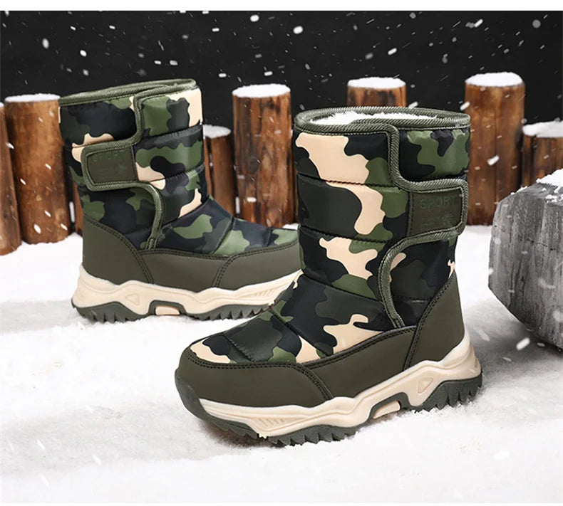 Kids' Plush-Lined Hook-and-Loop Winter Ankle Boots