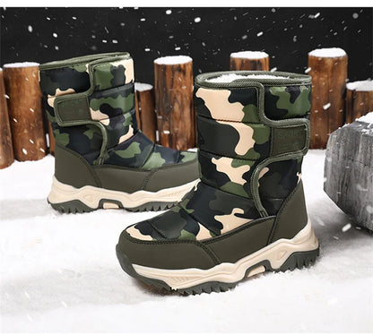 Botines de invierno para niños con forro de peluche y cierre de velcro