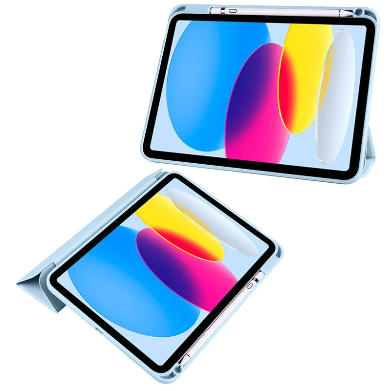 Two tablet devices with colorful display on a white background