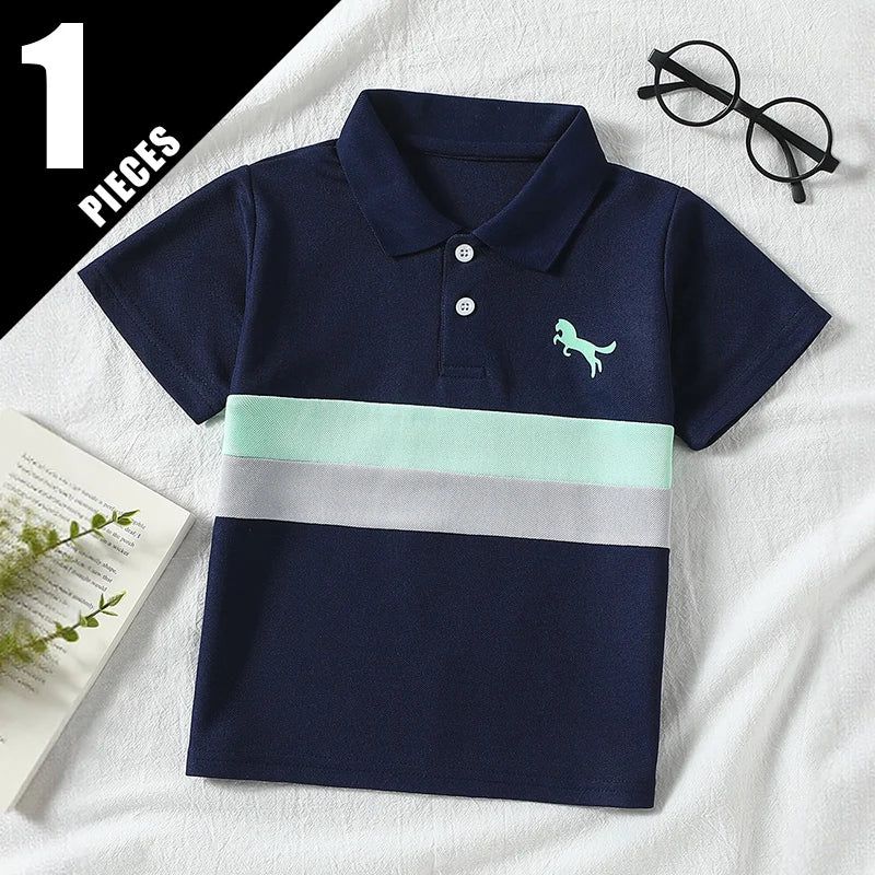 Boys' Striped Polo Shirt Multipack - Short Sleeve Casual Tops, 1, 2 or 3 Pieces