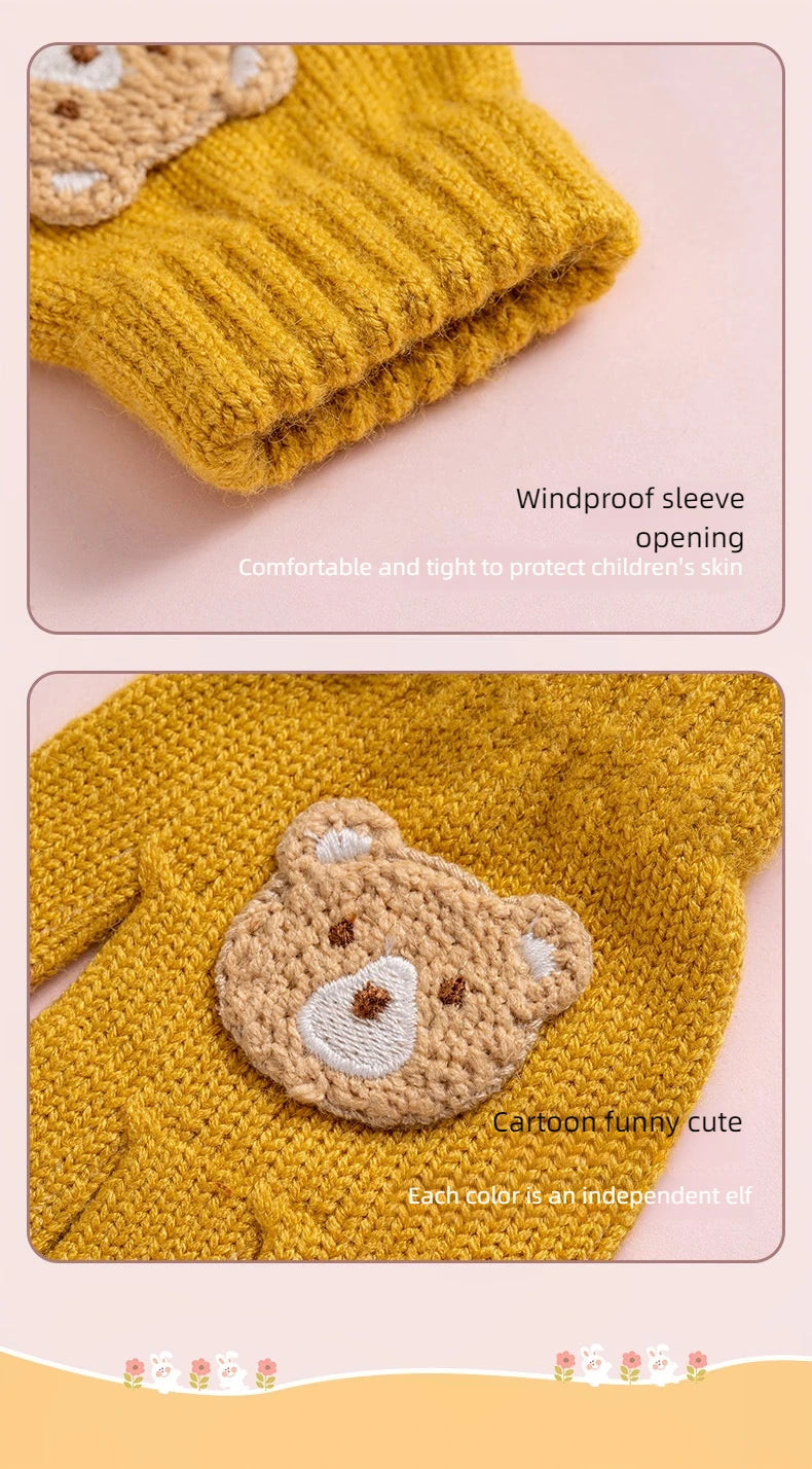 Toddler Bear Knit Gloves – Thick Warm Winter Gloves (Ages 2–6)