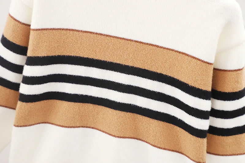 Boys' Striped High Collar Knit Sweater - Full Sleeve Winter Knitwear, Ages 2-6