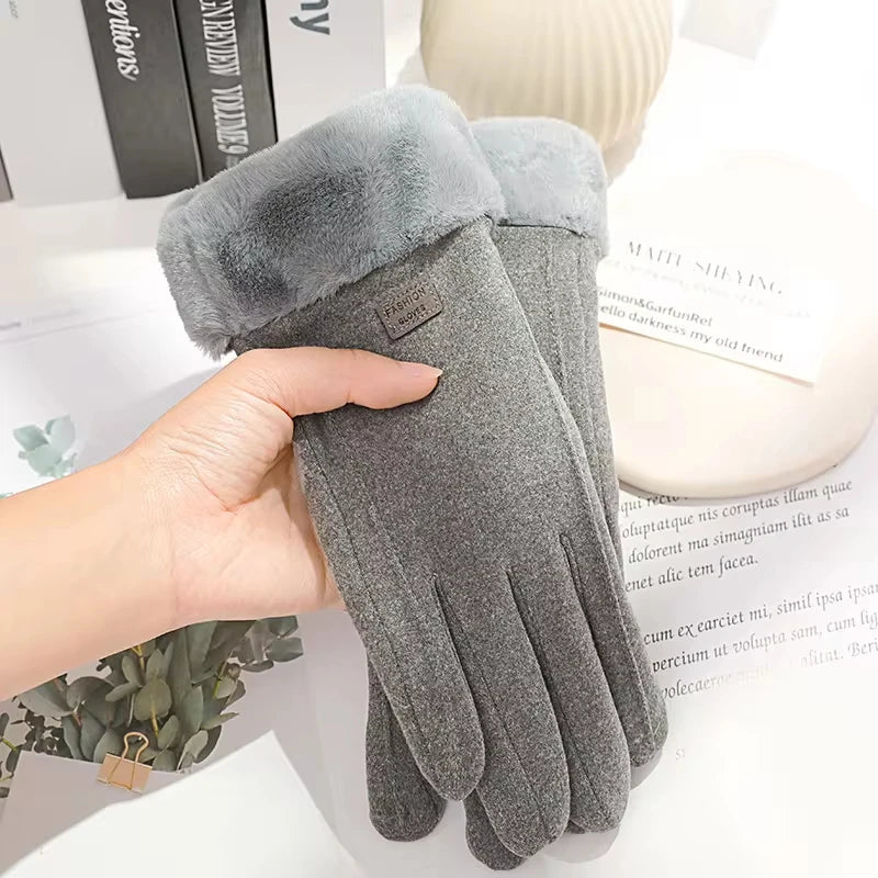 Women's Thick Plush Suede-Feel Touchscreen Gloves