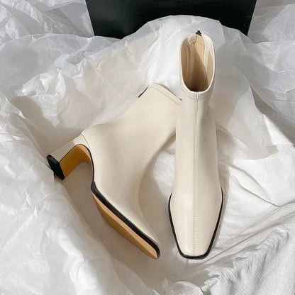 Botines de mujer con punta cuadrada, cremallera y tacón de bloque