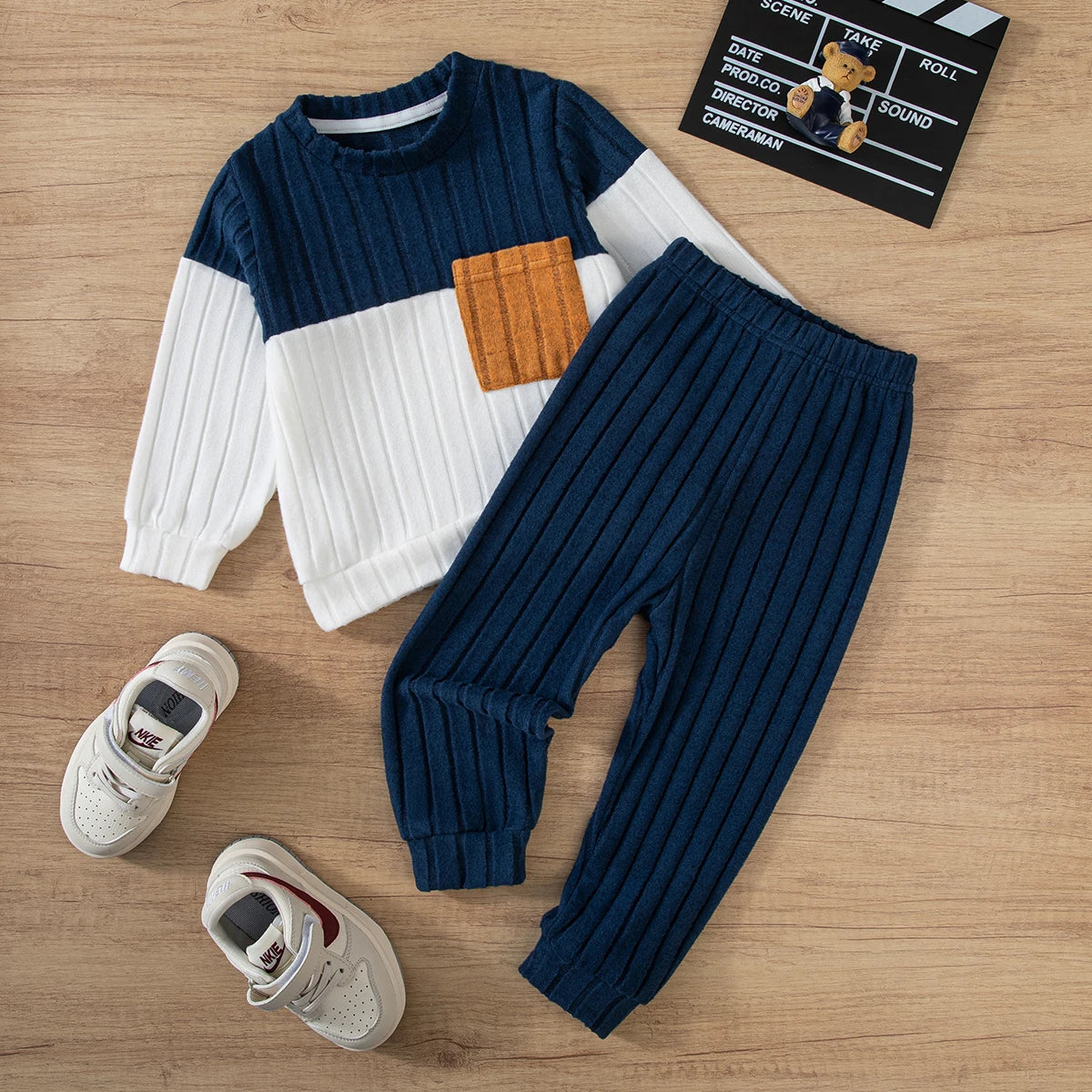 Boys' Colour Block Sweater & Pants Set - Long Sleeve Winter Outfit, Sizes 90-130