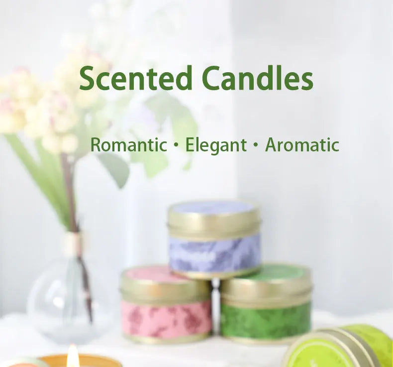 Smokeless Scented Aromatic Candles Creative Travel Tin Natural Soy Wax Scented Candles Wedding Decorative Candle Guest Gifts Box