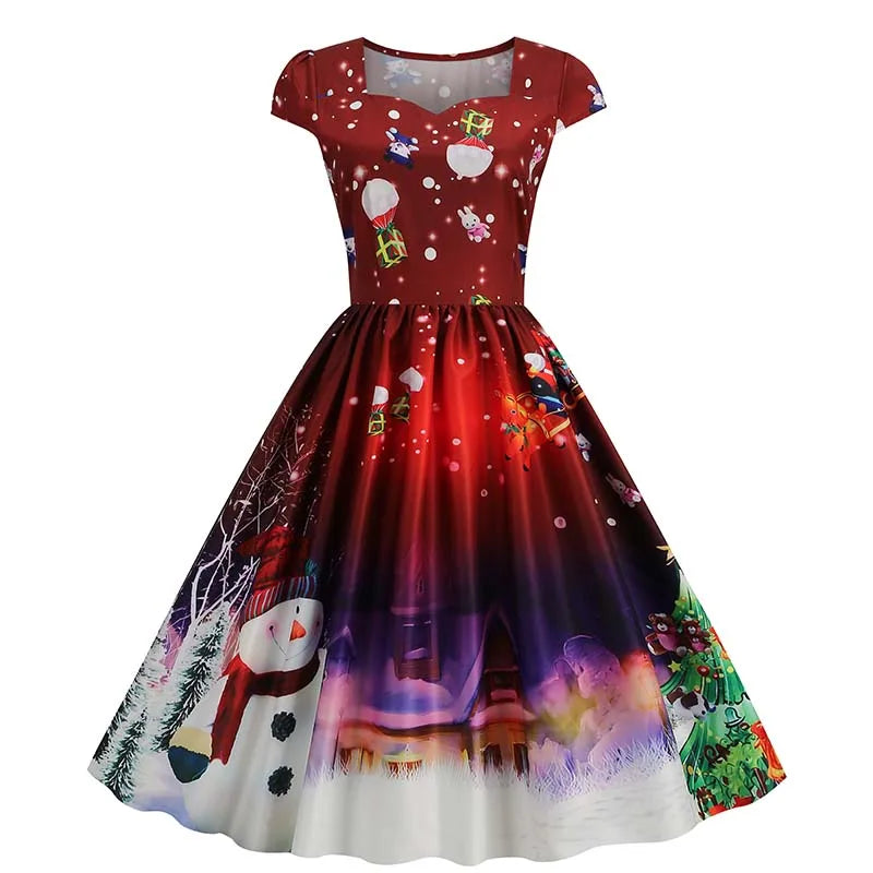 Women's Vintage-Style Printed A-Line Party Dress