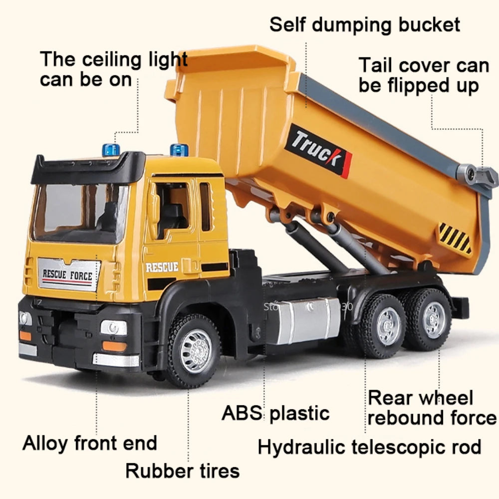 1:50 Die-Cast Dump Truck – Pull-Back Toy with Lights & Sounds