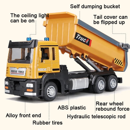 1:50 Die-Cast Dump Truck – Pull-Back Toy with Lights & Sounds