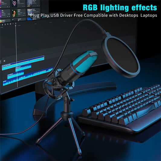 Microphone à condensateur USB RVB – Micro plug-and-play pour podcasts et jeux