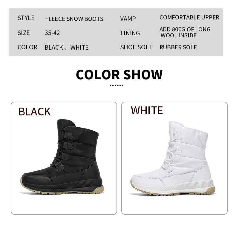 Women's Lace-Up Snow Boots – Plush-Lined Mid-Calf Winter Boots