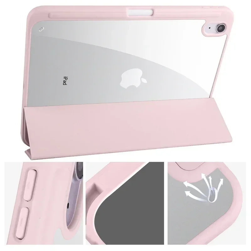 Pink tablet case with Apple logo on a white background