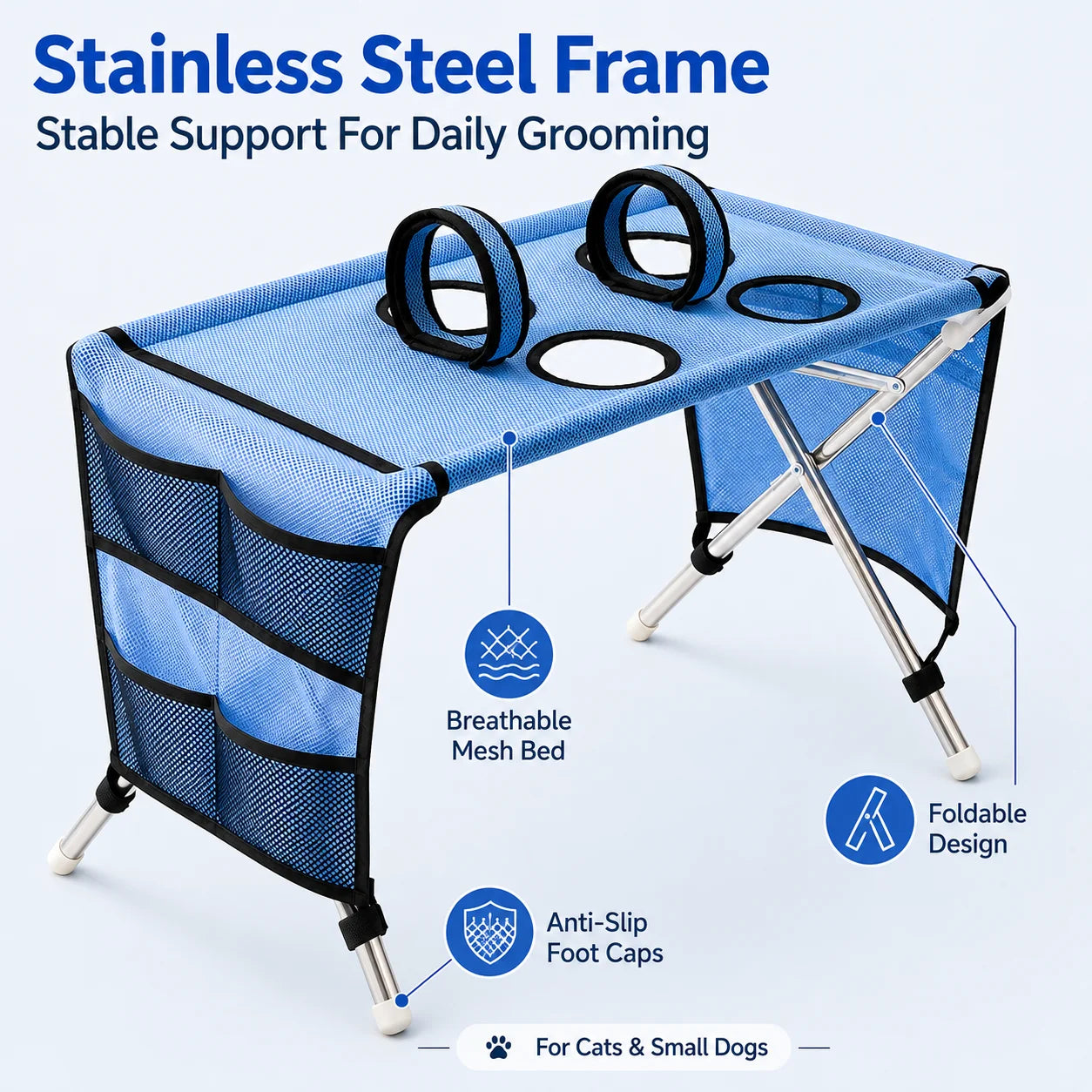 Table de toilettage portable pour animaux de compagnie Station de bain pliable pour chiens Établi de toilettage pour chats Hauteur réglable Outil de coupe de poils et de griffes