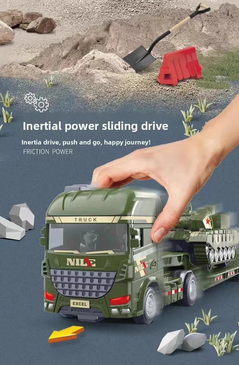 Car Carrier Truck with Construction Vehicles – Friction Toy Set