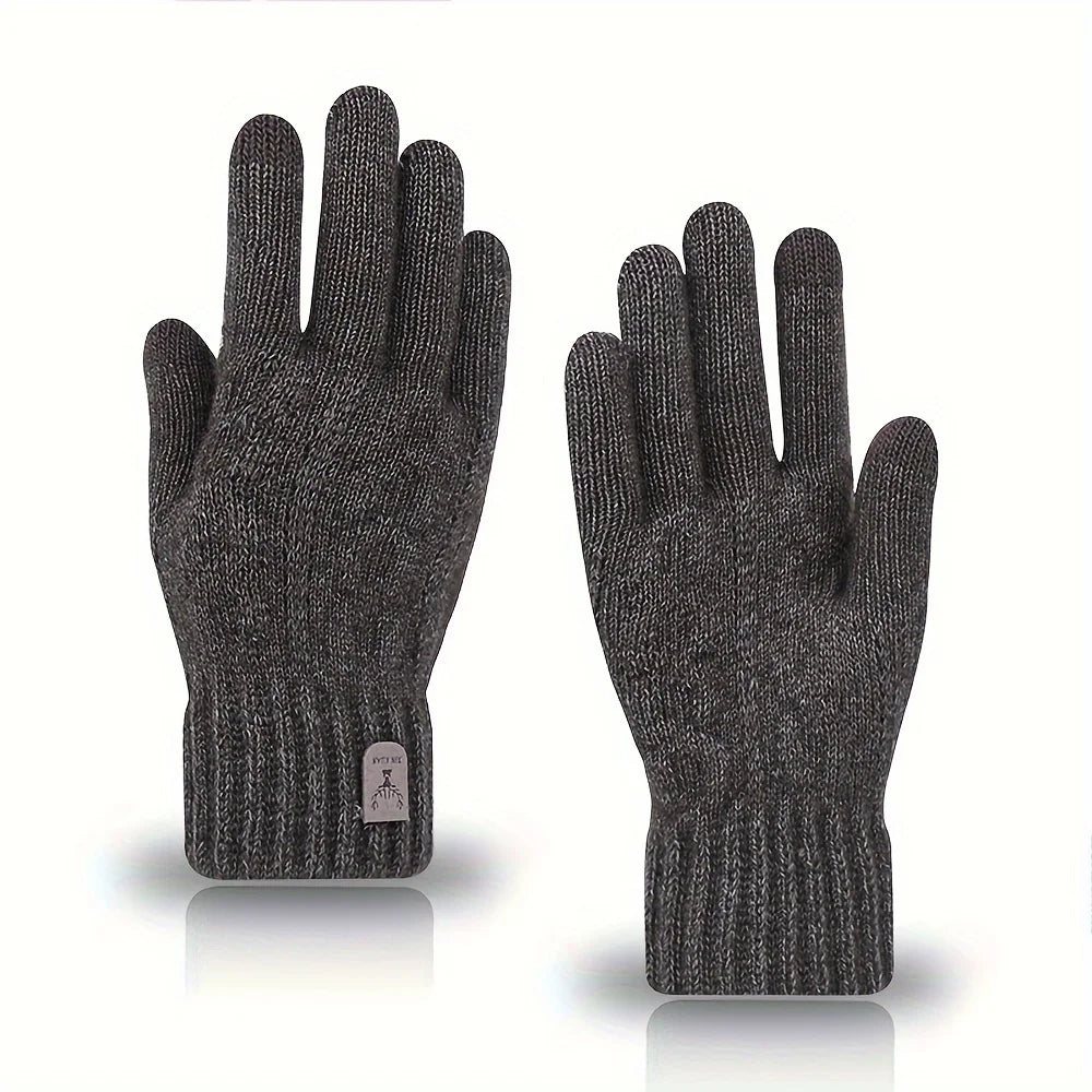 Men's Fleece-Lined Wool-Blend Knit Gloves – Touchscreen, Non-Slip