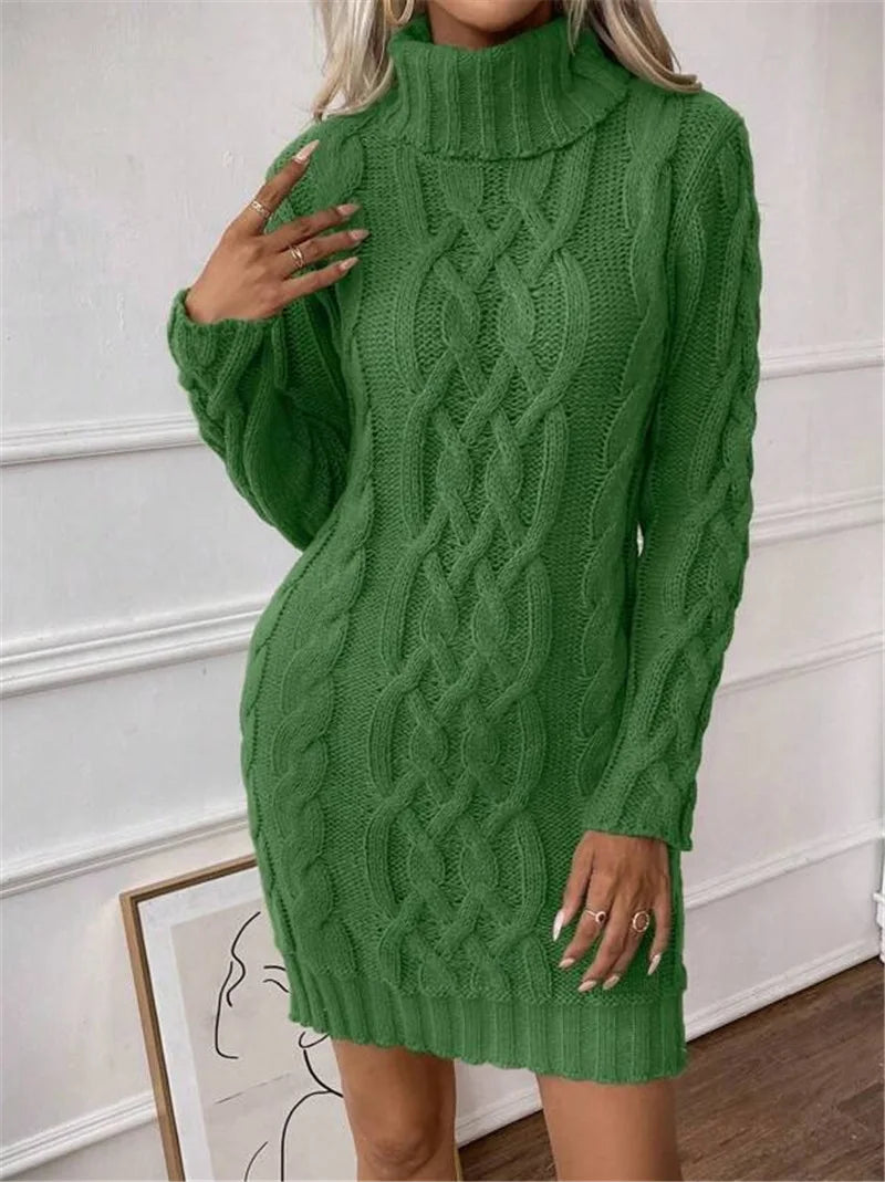 Women's Twisted-Knit Turtleneck Knee-Length Dress