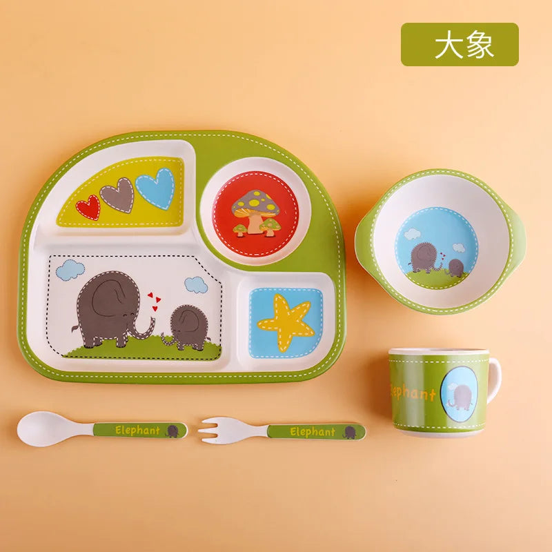 5-Piece Cartoon Bamboo-Fibre Kids' Tableware Set