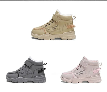 Kids' Plush-Lined Winter Boots – Platform Sole & Easy Strap