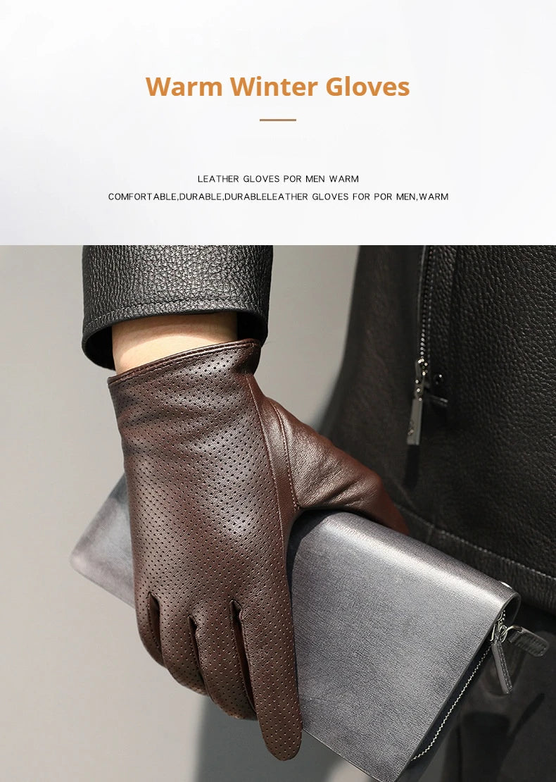Men's Genuine Sheepskin Leather Gloves – Touchscreen Winter Gloves