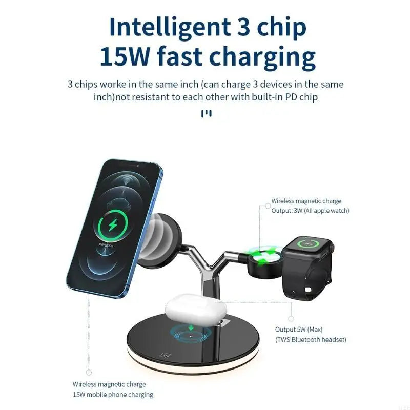 3-in-1 Magnetic Wireless Charger for Phone, Watch & Earbuds