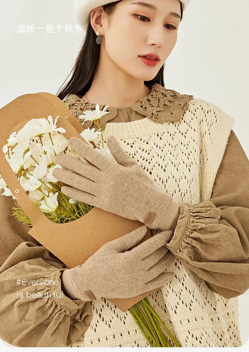Women's Knit-Cuff Plush Touchscreen Gloves