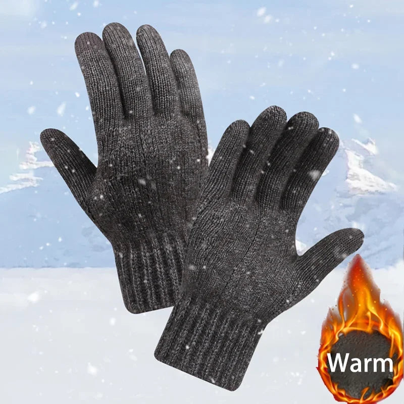 Men's Fleece-Lined Wool-Blend Knit Gloves – Touchscreen, Non-Slip
