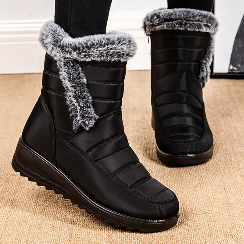 Thick Warm Long Plush Waterproof Snow Boots Women Winter 2025 Non Slip Soft Fur Ankle Boots Woman Plus Size 44 Cotton Shoes Mom