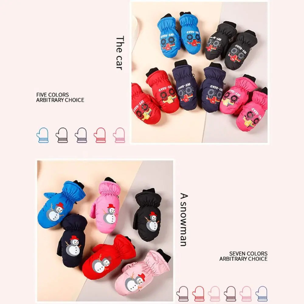 Kids' Snowman Snow Mittens with Anti-Loss Buckle (Ages 2–5)