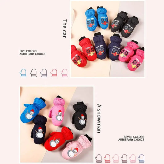 Kids' Snowman Snow Mittens with Anti-Loss Buckle (Ages 2–5)