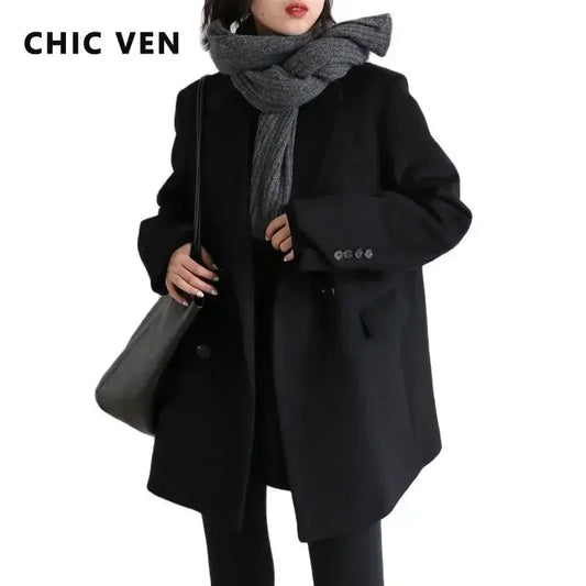 CHIC VEN Women's Long Wool-Blend Single-Button Coat