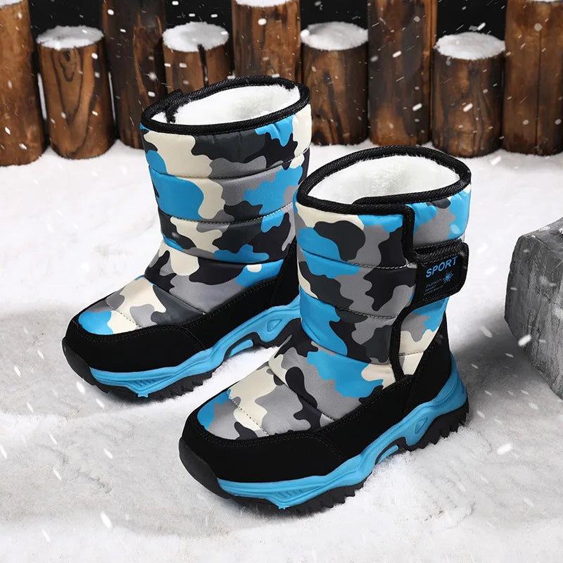 Kids' Plush-Lined Hook-and-Loop Winter Ankle Boots