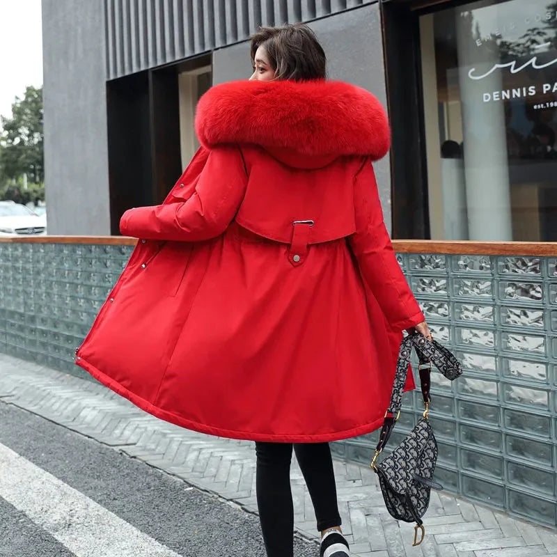 Winter Jacket 2026 New Women Parka Clothes Long Coat Wool Liner Hooded Jacket Fur Collar Thick Warm Snow Wear Padded Parka 6XL