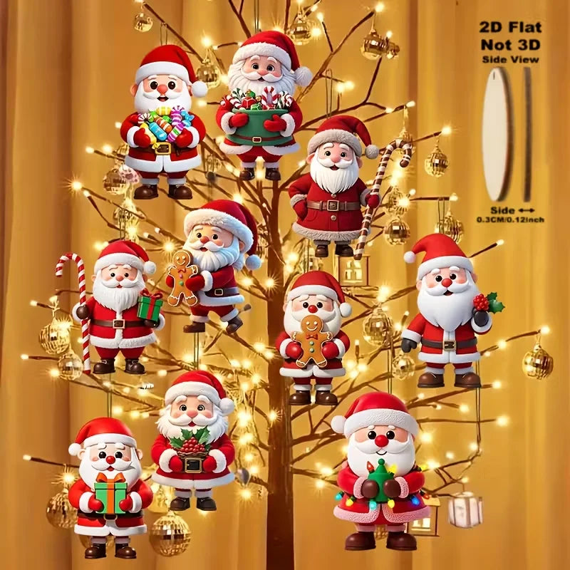 Wooden Santa & Gingerbread Christmas Ornaments – Set of 10