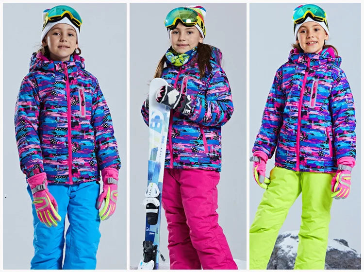 -30 Degree Kids Ski Suit Boy Girls Winter Outdoor Sports Waterproof Skiing Snowboarding Jackets Snow Pants Children Clothing Set