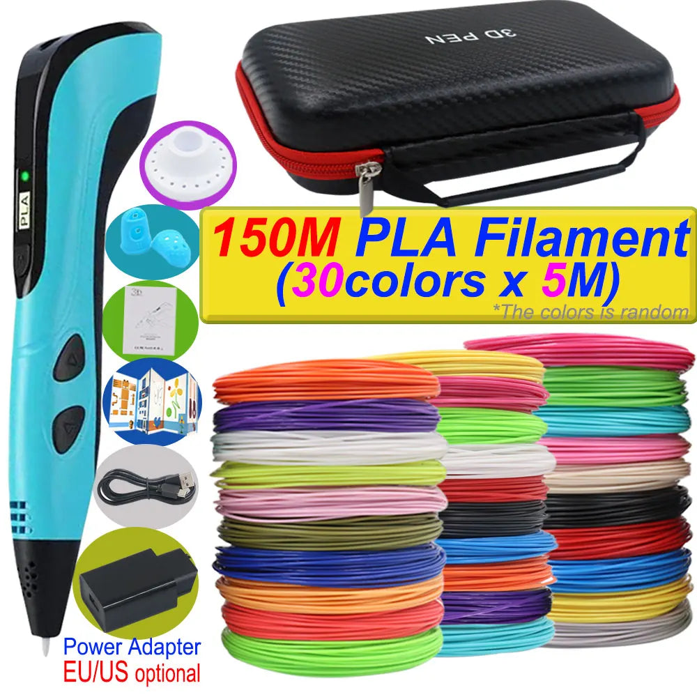 Penna 3D per bambini – Display LCD, velocità regolabile e kit con filamento PLA e custodia