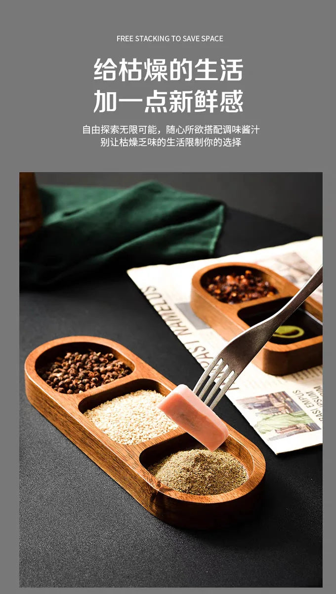 Solid Wood Divided Condiment & Snack Tray