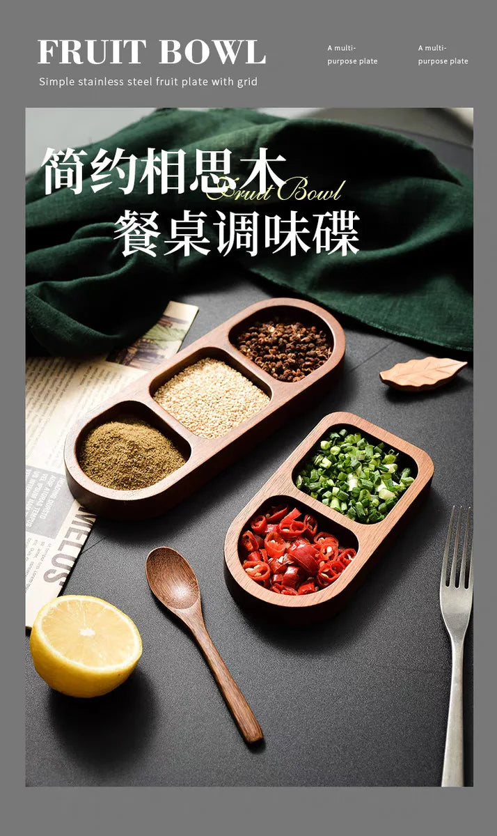 Solid Wood Divided Condiment & Snack Tray