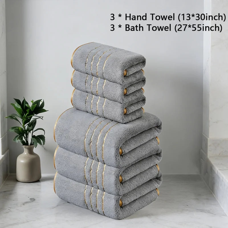 Gold Stripe Coral Fleece Towel Set – 2, 3, 6 or 8 Pieces