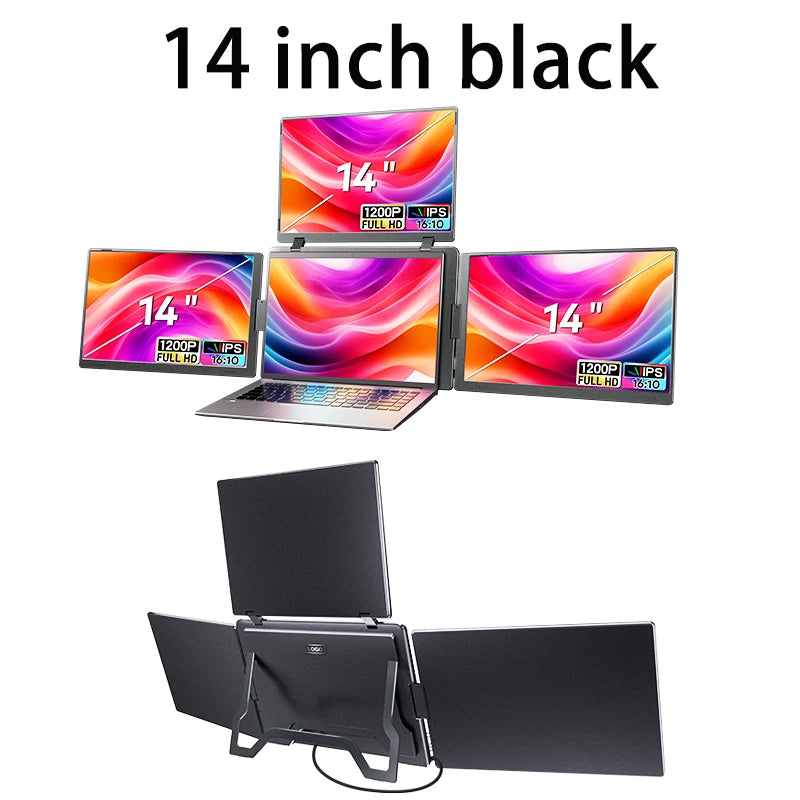 Rospider Portable Triple Screen Extender for Laptops – 14" to 18.5", FHD IPS, Foldable, Compatible with MacBook & Windows