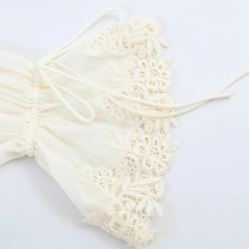 Willshela Women Fashion Lace Patchwork Lace Up Ruffled Pleated Blouse Vintage O-Neck Long Sleeves Female Chic Lady Shirts